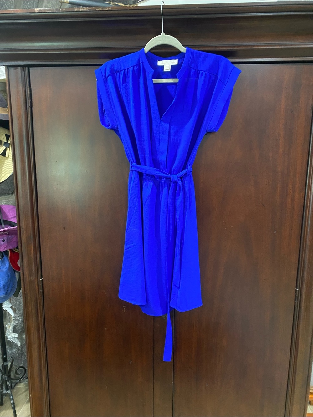 Monteau Belted Short-Sleeve Mini Dress in Cobalt Blue
